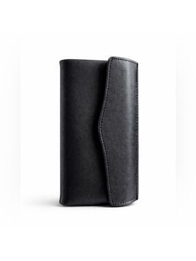 Black Leather Long Wallet Clutch Snap Zip